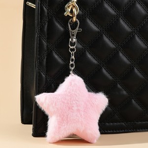 Llavero de Peluche Estrella Rosa con Mosquetón de Piel Sintética de Conejo, Accesorio de Moda para Bolsos - Product Image 1