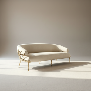 Sofá Blanco Crema de Lujo con Patas Artísticas Doradas, Sofá Moderno de Lujo para Sala de Estar, Cómodo Sofá de Tres Plazas - Product Image 6