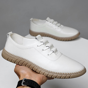 Mocassins en cuir pour hommes, semelle souple blanche, chaussures décontractées légères, taille jeune 6877 - Product Image 3