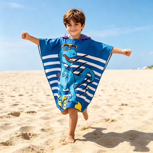 Serviette <span class=keywords><strong>de</strong></span> <span class=keywords><strong>plage</strong></span> poncho pour enfants avec impression par transfert thermique personnalisée, tissu éponge doux et respirant, très absorbant, serviette <span class=keywords><strong>de</strong></span> bain à capuche pour enfants - Product Image 1