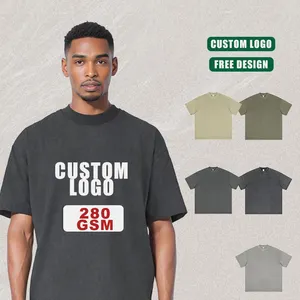 280 Gsm Custom Mens Acid Wash 100% Cotton Streatwear Oversized Plus Size Graphic T Shirts Print Logo Vintage T Shirt For Men