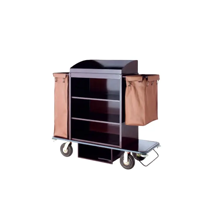 Brown Color Maid Service Linen Cart Hotel Housekeeping Trolley