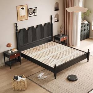 Cadre de <span class=keywords><strong>lit</strong></span> en bois massif <span class=keywords><strong>sur</strong></span> mesure pour projets hôteliers et d'appartements, tête de <span class=keywords><strong>lit</strong></span> ondulée, poteaux tournés, OEM ODM, vente en gros de meubles - Product Image 4