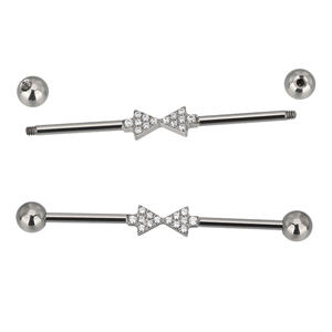 Industrial Titanium Barbell Piercing Set CZ Paved Infinity Symbol Pendiente Acero inoxidable Acero quirúrgico con patrón de picos - Product Image 3