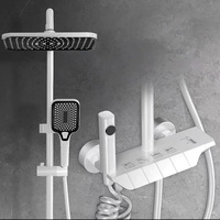 Ensemble complet de système de douche noir pour salle de bain, mitigeur thermostatique chaud/froid pour baignoire, robinetterie à touches piano effet pluie