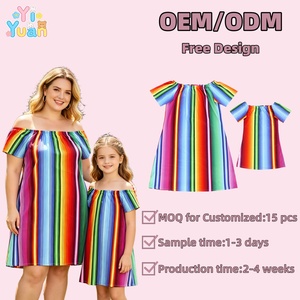 Abiti Coordinati <span class=keywords><strong>Madre</strong></span>-Figlia Personalizzati, Stile Serape Messicano, a Righe Arcobaleno, Maniche Corte, per Bambine - Product Image 1