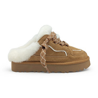 Bottes de neige personnalisées pour femme, à plateforme, à lacets, doublées de laine, à bout fermé, en cuir de vachette, avec semelle en caoutchouc moussé, pour l'hiver et l'exportation