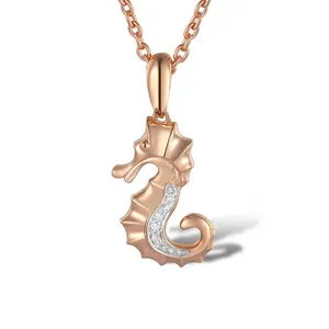 Vente en gros de pendentifs fins en or rose pour femmes en forme d'hippocampes collier en or 14k pendentif pour femmes