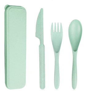 Ensemble de vaisselle en paille de blé verte, couteau portable, fourchette et cuillère, <span class=keywords><strong>couverts</strong></span> écologiques sans BPA pour enfants et <span class=keywords><strong>adultes</strong></span> - Product Image 2