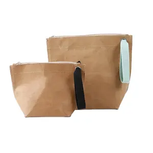 Bbsci — sac de rangement en papier kraft lavable et personnalisé, fabrication d'usine, pour cosmétiques, petit sac cadeau robuste, avec fermeture éclair, personnalisé