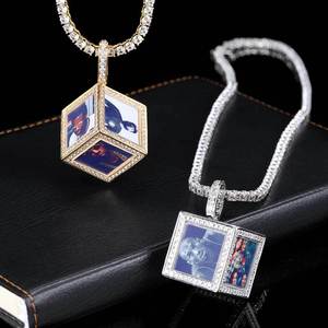 Pendentif Hip Hop Cube Photo Memory en Argent 925 Plaqué Or Véritable, Sertissage à Griffes, Moissanite, Bijoux Fins Personnalisés Bling Iced Out - Product Image 6