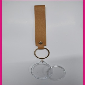 <b>Pink</b> Leather Keychain With Acrylic Round Photo <b>Frame</b> Metal Ring Simple Cute Design - Product Image 2