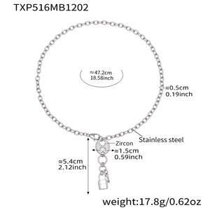 Ensemble collier et bracelet en acier inoxydable avec pendentif pompon tête de cochon en zircon entièrement serti de diamants, fermoir boucle, plaqué or 18 carats, cadeau de mariage - Product Image 4