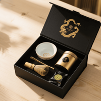Ensemble d'emballages Matcha de boîtes magnétiques noires élégantes Design personnalisé de luxe Emballage en papier de stockage de cadeaux de thé de qualité supérieure avec insert en mousse