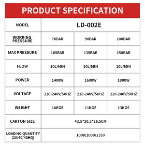 LORDMATE Laveuse à <span class=keywords><strong>pression</strong></span> électrique Laveuse de voiture portable à eau froide avec <span class=keywords><strong>nettoyeur</strong></span> <span class=keywords><strong>haute</strong></span> <span class=keywords><strong>pression</strong></span> et <span class=keywords><strong>pompe</strong></span> <span class=keywords><strong>axiale</strong></span> Moteur 2 HP - Product Image 3