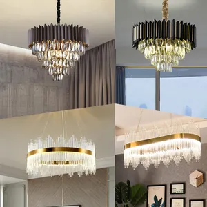 Lustre en cristal moderne de luxe en verre doré K9 Lustre suspendu pour salon intérieur Lampes suspendues pour chambre d'hôtel