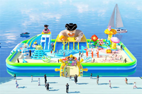Parc aquatique gonflable flottant avec toboggan et parcours d'obstacles pour enfants, jeux en plein air