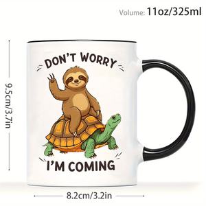 Tazza di caffè divertente bradipo e tartaruga di marca Diytree 11 Oz con citazione "non ti preoccupare, sto arrivando" per l'ufficio - Product Image 4