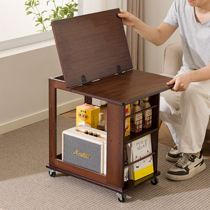 Movable Foldable Coffee <b>Table</b> With Storage Walnut Wood Top For Living Room <b>Small</b> Apartment Side <b>Table</b> - Product Image 2