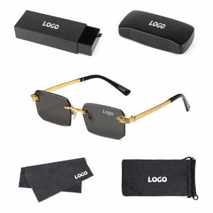 Gafas de Sol Cuadradas Rectangulares sin Montura de Diseñador, al por Mayor, Unisex, Vintage, con Lentes de PC UV400, Logotipo Personalizado - Product Image 1