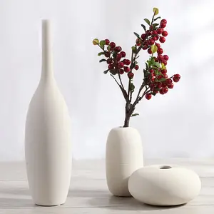 Nordic ceramic vase three-piece set of home furnishing plain burning stripe creative home arts and crafts flower ornaments whole