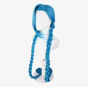 Perruque de cosplay <span class=keywords><strong>Jinx</strong></span> de <span class=keywords><strong>League</strong></span> <span class=keywords><strong>of</strong></span> Legends de haute qualité, 120 cm (47'') bleue, cheveux synthétiques pour les fans, fête d'Halloween, jeu de rôle, costume - Product Image 2