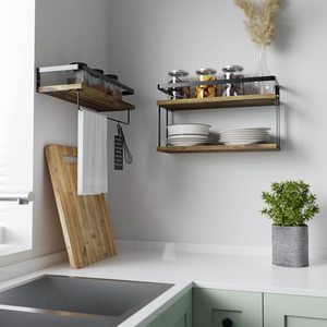 <strong>2</strong>+1 Tier Wall Mounted <strong>Floating</strong> <strong>Shelves</strong> Set of <strong>2</strong>, Rustic Wood Wall <strong>Shelf</strong> With Metal Frame, Extra Storage Rack for Bathroom - Product Image 6