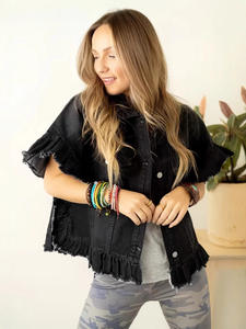 Mode Automne Nouvelle Collection Européenne et Américaine, Vêtements de Rue pour Femmes, Denim à Manches Longues, Haut à Volants et Franges - Product Image 4