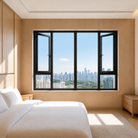 Ventana Abatible con Cristal Fijo Grande y Dos Paneles Laterales que se Abren hacia Afuera, Marco de Aleación de Aluminio, Diseño Moderno para el Hogar