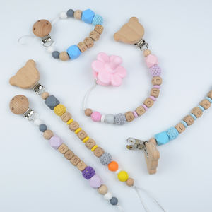 Mordedor <span class=keywords><strong>de</strong></span> silicona masticable para bebé, soporte <span class=keywords><strong>de</strong></span> cuentas <span class=keywords><strong>de</strong></span> felpa <span class=keywords><strong>de</strong></span> madera para <span class=keywords><strong>chupete</strong></span> con alfabeto, cadena con Clip - Product Image 4