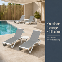Ensemble de chaises de plage modernes en métal gris avec table d'appoint pour piscine, patio, resort, mobilier d'extérieur