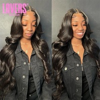 Perruque en cheveux humains vierges brésiliens naturels, ondulations profondes, avec dentelle frontale HD transparente, pour femmes noires