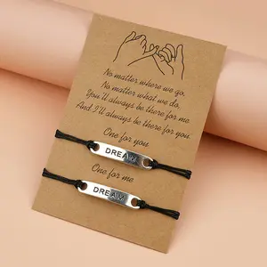 Tarjeta de promesa personalizada, brazalete de amistad con letras negras de ensueño para regalo de cumpleaños, 2 uds.