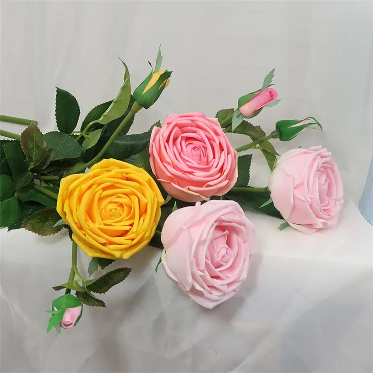 Q223 Kunstfarbene echte Berührung Rose einzweigige Seidenrose Heim Hochzeitsdekoration hochwertige künstliche Blumen Brautstrauß