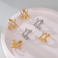 Fanke Boucles d'oreilles clous en zircon, style Ins, design géométrique croix et double X, au design unique et affirmé, polyvalentes