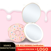 Factory Direct Donut LED Makeup Mirror Handheld 3-Color USB Rechargeable Lighted Travel Gift Mirror