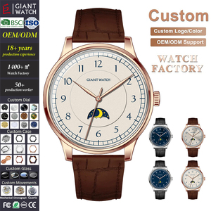 Montre OEM personnalisée simple avec phase de lune céleste, aiguille de 18 mm, cadran soleil, mouvement, boîtier en acier inoxydable, 5 ATM, luxe romantique pour homme - Product Image 1