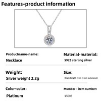 Collier en moissanite ronde testée au diamant, pendentif en moissanite VVS pour mariées, usage quotidien, bijoux en argent sterling 925