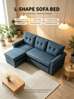 Canapé-lit en tissu texturé lin personnalisable, idéal pour salon minimaliste – Meuble de maison en promotion