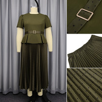 Conjunto de Falda para Mujer Talla Grande AST060611, Top de Manga Corta con Cuello Redondo y Falda Maxi Plisada con Estampado de Lunares, Ropa de Oficina para Mujer
