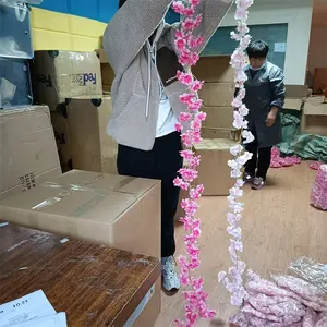 New Design G-2084 Artificial Silk Garland Cherry Blossom Wisteria Hanging Ceiling Flowers For Wedding Decoration