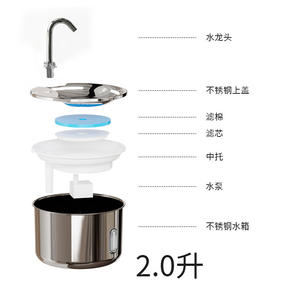 Fontaine à eau pour animaux de compagnie en acier inoxydable avec fenêtre de visualisation, distributeur d'eau automatique pour chat et chien, circulation électrique, 0,7 kg, détachable - Product Image 2