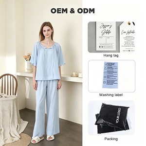Pyjama en coton pour femme, couleur bonbon, délavé, avec lacets, col en V, vêtements d'intérieur élégants et doux pour la peau, pour la maison - Product Image 1
