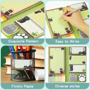 Set di Blocchetti Adesivi Gatto Nero Carino, Kit Memo Pad Floreale Kawaii con Linguette Indice, Forniture per Scuola e Ufficio, Regalo per Ragazze - Product Image 6