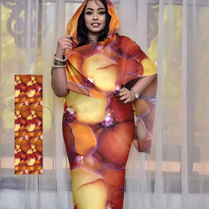 Prix d'usine Ensemble de châles longs pour femmes en polyester respirant, à impression numérique ethnique musulmane <span class=keywords><strong>africaine</strong></span> islamique, avec voile japonais et Toub soudanais - Product Image 1