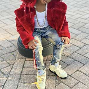 Jeans pour garçons style bootcut délavé, nouvelle collection 2021, couleur pierre, pour enfants - Product Image 2