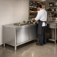 Table de préparation robuste en acier inoxydable avec rangement intégré - Modulaire et extensible, finition mate brossée, portes coulissantes, plan de travail épais