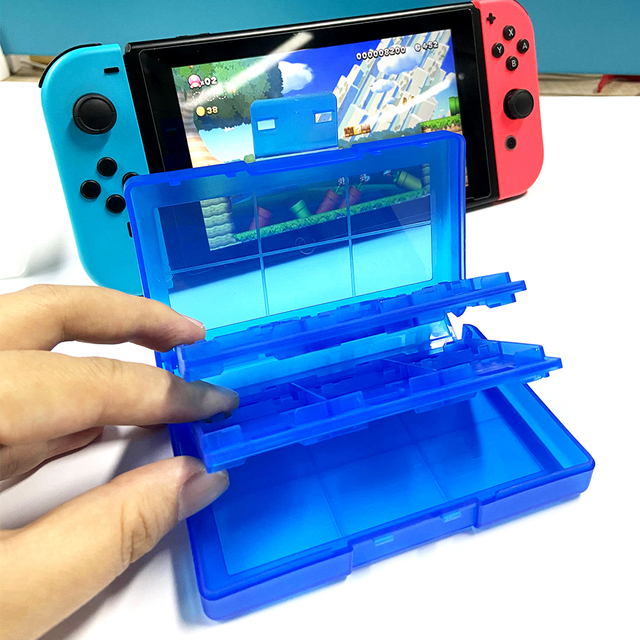 Portable PVC Blue Game Card Box Storage 24 in 1 Cartridge Case Holder for for NS
