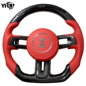 2014 To 2017 Ford Mustang LED Carbon Fiber Steering Wheel Sports Flat Bottom Snake Logo