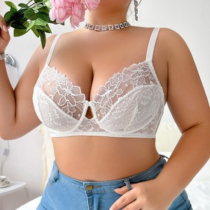 Sujetador con aros de malla fina y encaje hueco para mujer, <span class=keywords><strong>talla</strong></span> <span class=keywords><strong>grande</strong></span>, con copas que realzan el busto, para comercio transfronterizo. - Product Image 1